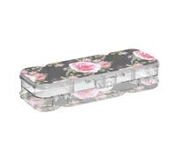 ODAWA Scatole di plastica per matite con rose nere a doppio strato per adulti 21,1 cm L x 7,6 cm L x 4,8 cm H