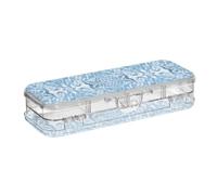 ODAWA Scatole trasparenti a strisce blu per matite a due piani per la scuola 21,1 cm L x 7,6 cm L x 4,8 cm H