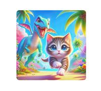 ODAWA Simpatico dinosauro gatto autoadesivo panno autoadesivo panno protettivo involucro macchina fotografica portatile borsa cosmetica per viaggiare 35,1 x 35,1 cm