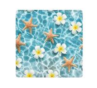 ODAWA Stella marina fiori bianchi panno autoadesivo 35,1 x 33,8 cm capacità intercambiabile borsa cosmetica magica panno autoadesivo per fotocamera, obiettivo, laptop