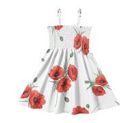 ODAWA Vestito senza maniche A-Line senza maniche delicato della pelle del fiore rosso per il vestito sveglio dei capretti, Fiore Rosso Bianco, 3 anni