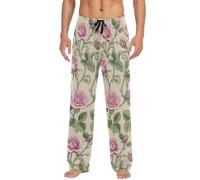ODAWA White Skulls Red Roses - Pantaloni da pigiama da uomo, vestibilità ampia