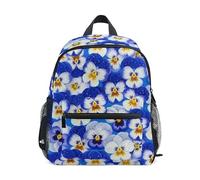 ODAWA Zaini per bambini con targhetta per nome, borse per libri con cinghie regolabili per asilo e scuola materna, Fiori Blu Bianco Viola Del Pensiero, Small