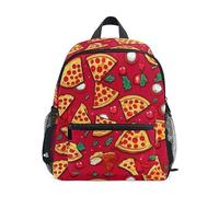 ODAWA Zaini per bambini con targhetta per nome, divertente zaino per la scuola elementare rossa con cinturino sul petto, zaino da viaggio per bambini, Divertente Pizza Rosso, Medium