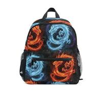 ODAWA Zaini per bambini con targhetta per nome, Fire Ice Dragons Black Girls Bookbags con cinghie regolabili, zaino, Draghi di ghiaccio di fuoco neri, Medium