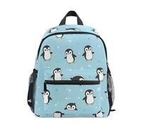 ODAWA Zaini per bambini con targhetta per nome, grazioso zaino per la scuola elementare blu con pinguini in stile cartone animato con cinturino sul petto, Simpatico cartone animato pinguini blu, Small