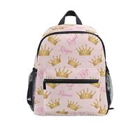 ODAWA Zaini per bambini con targhetta per nome, scritta "Princess Crown Words", rosa con cinghia toracica, zaino per bambini, Principessa Corona Parole Rosa, Medium