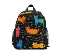 ODAWA Zaini scolastici neri con gatti carini per bambini e ragazze, con cinghie regolabili, zaino per bambini da viaggio con targhetta per il nome, Simpatici gatti neri, S