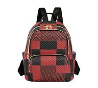 ODAWA Zaino lavabile nero delle signore degli zaini delle rose rosse per il viaggio, Plaid rosso e nero., Medium, Zaini Daypack