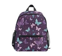 ODAWA Zaino per bambini con farfalle viola e stelle blu con targhetta per il nome, zaino scuola elementare con cinturino sul petto