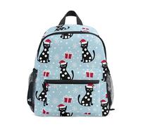 ODAWA Zaino per bambini con gattini di Natale con targhetta per nome, zaino per asilo e asilo, Simpatici gatti di Natale blu, Small