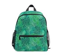 ODAWA Zaino per bambini con targhetta per nome, foglie della giungla tropicale verde, per ragazze, con cinghie regolabili, Foglie della giungla tropicale, Small