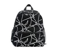 ODAWA Zaino per bambini con targhetta per nome, linea moderna, nero, per ragazze, con cinghie regolabili, zaino per la scuola per bambini, Linea Moderna Nero, Small
