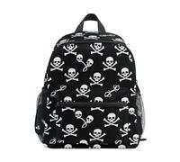 ODAWA Zaino per bambini con teschi pirati bianchi neri per la scuola 30,5 cm zaini per ragazze della scuola con etichetta nome, Teschi Pirati Bianchi Nero, Medium