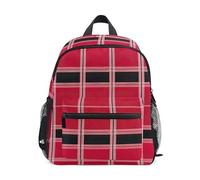 ODAWA Zaino per bambini rosso nero a scacchi a righe scuola materna zaino 30 cm per ragazzi ragazze, A righe scozzesi rosse nere, S
