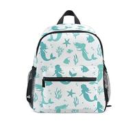 ODAWA Zaino per la scuola elementare con sirenette color foglia di tè, per ragazzi e ragazze, con targhetta per il nome, Pesci Tropicali Sirene Teal, Small
