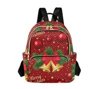 ODAWA Zaino trapuntato con farfalle sfumate e spallacci regolabili, da donna, alla moda, Campane di Natale Rosso, Small, Zaini Daypack