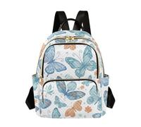ODAWA Zaino trapuntato con farfalle sfumate e spallacci regolabili, da donna, alla moda, Farfalle Blu Teal Bianco, Medium, Zaini Daypack