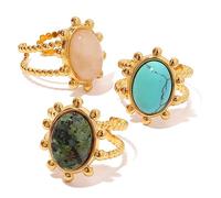 OdDdot 3pcs Anelli di Gioielli in Acciaio Inossidabile Set per Le Donne 18k Oro Placcato Catena Geometrica attorcigliata Anelli Regolabili spalancati