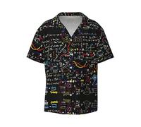OdDdot Camicia da uomo con stampa di formula matematica, attillata, aderente, a maniche corte, casual, da lavoro, con bottoni, Nero , L
