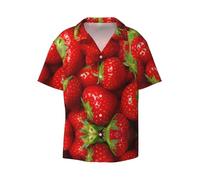 OdDdot Camicie da uomo con stampa di frutta fragola rossa camicia casual da lavoro slim fit atletica slim fit manica corta, Nero , L