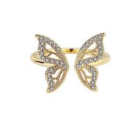 OdDdot Elegante e Dolce zircone intarsiato Oro Argento Farfalla Anelli per Le Donne Gioielli alla Moda Matrimonio Festa di Lusso Anello Regalo