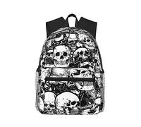 OdDdot Zaino da viaggio casual zaino per computer portatile, impermeabile, per scuola superiore e università, stampa con teschi in bianco e nero, Motivo teschi bianchi e neri, Taglia unica