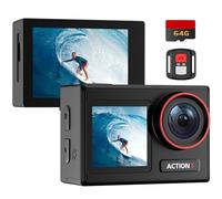 ODDV 4K60FPS Action Camera da 30 MP con LCD frontale e touch screen posteriore, fotocamera subacquea con scheda di memoria da 64 GB, fotocamera impermeabile da 132 piedi, EIS, zoom 5X, telecomando