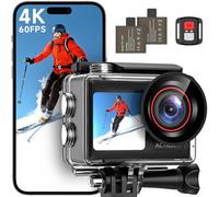 ODDV Action Camera 4K60FPS 30MP con LCD frontale e schermo posteriore touch, fotocamera subacquea con scheda di memoria da 64 GB, fotocamera impermeabile da 132 m, EIS, zoom 5X, telecomando WiFi (nero