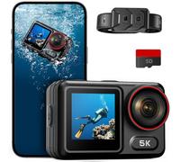 ODDV Action Camera impermeabile 5K30FPS con scheda da 64 GB, telecamere subacquee IPX7 e 34 FT, stabilizzazione EIS 2.0, touch screen da 2,4 pollici, batterie 2 x 1350 mAh per immersioni, ciclismo
