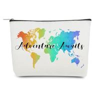 Odebyata Borsa cosmetica da viaggio mondiale, borsa per il trucco da viaggiatore, borsa per trucchi per fan dell'avventura della terra, borsa organizer per articoli da toeletta per viaggiatori, "I