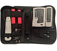 odedo® Borsa 4 in 1 con set di attrezzi di rete: pinza crimpatrice, spelafili, inseritore LSA, tester di rete con istruzioni in lingua tedesca - Set di strumenti per posa di cavi LAN Ethernet