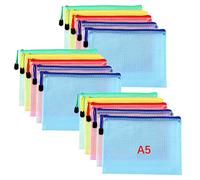 Oderra Borse di File, 15 Pezzi Sacchetto di Zip Impermeabile, A5 Busta Plastica con Cerniera per documenti, ricevute, cosmetici, materiale scolastico