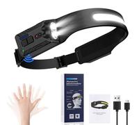 Oderra Torcia Frontale LED Ricaricabile, Lampada Frontale, Sensore di Movimento, 8 Modalità di Illuminazione, Con Indicatore di Batteria, Impermeabile IPX5, Lampada Frontale per Campeggio ed Emergenza