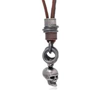 ODETOJOY Collana classica con ciondolo a forma di scheletro marrone, in vera pelle, stile steampunk, gioiello da uomo, Pelle, Agata