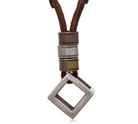 ODETOJOY Collana classica con ciondolo a forma di scheletro marrone, in vera pelle, stile steampunk, gioiello da uomo, Pelle, Agata, quadrata