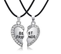 ODETOJOY Collana con ciondolo a forma di cuore spezzato con strass e scritta "Best Friends", Metallo