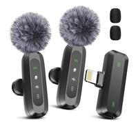 ODGG Confezione da 2 microfoni lavalier wireless per iPhone, iPad, mini microfono professionale da bavero con riduzione del rumore per registrazione video Vlog YouTube Podcast Intervista TikTok (per