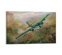 ODGYENGW Poster vintage con aereo militare B-26K contro l'invasore della seconda guerra mondiale che bombarda, dipinto su tela, opera d'arte da parete su tela, 30 x 45 cm