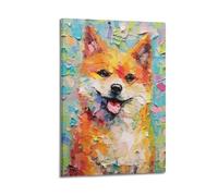 ODGYENGW Stampa artistica da parete con animali, arte visiva a olio, stile Shiba Inu, decorazione artistica da parete su tela, 50 x 75 cm