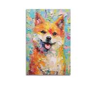 ODGYENGW Stampa artistica da parete con animali, arte visiva a olio, stile Shiba Inu, decorazione artistica da parete su tela, 50 x 75 cm