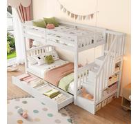 odikalo Letto a Castello 90×200 cm, Letto Bambini, Letto a Soppalco, con Struttura a Scala, Dotato di due Cassetti e Sponde di Sicurezza alte Finitura, Bianca(Materasso non Incluso)