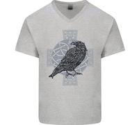 Odin Celtic Raven Viking Tatuaggio Croce Runico Uomo Scollo A V Cotone T-Shirt