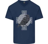 Odin Celtic Raven Viking Tatuaggio Croce Runico Uomo Scollo A V Cotone T-Shirt