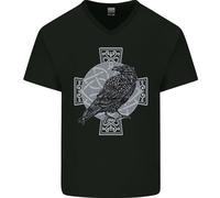 Odin Celtic Raven Viking Tatuaggio Croce Runico Uomo Scollo A V Cotone T-Shirt