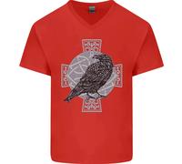 Odin Celtic Raven Viking Tatuaggio Croce Runico Uomo Scollo A V Cotone T-Shirt