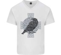 Odin Celtic Raven Viking Tatuaggio Croce Runico Uomo Scollo A V Cotone T-Shirt