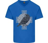 Odin Celtic Raven Viking Tatuaggio Croce Runico Uomo Scollo A V Cotone T-Shirt