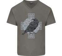 Odin Celtic Raven Viking Tatuaggio Croce Runico Uomo Scollo A V Cotone T-Shirt