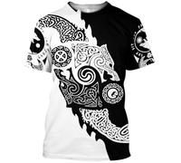 Odin Fenrir Tattoo Totem Felpa con Cappuccio, Mitologia Nordica 3D Corvo Lupo Yggdrasil Stampa Casual Girocollo Giacca con Zip Allentata, Harajuku Elegante Traspirante T-shirt Estate(T-shirt,M)